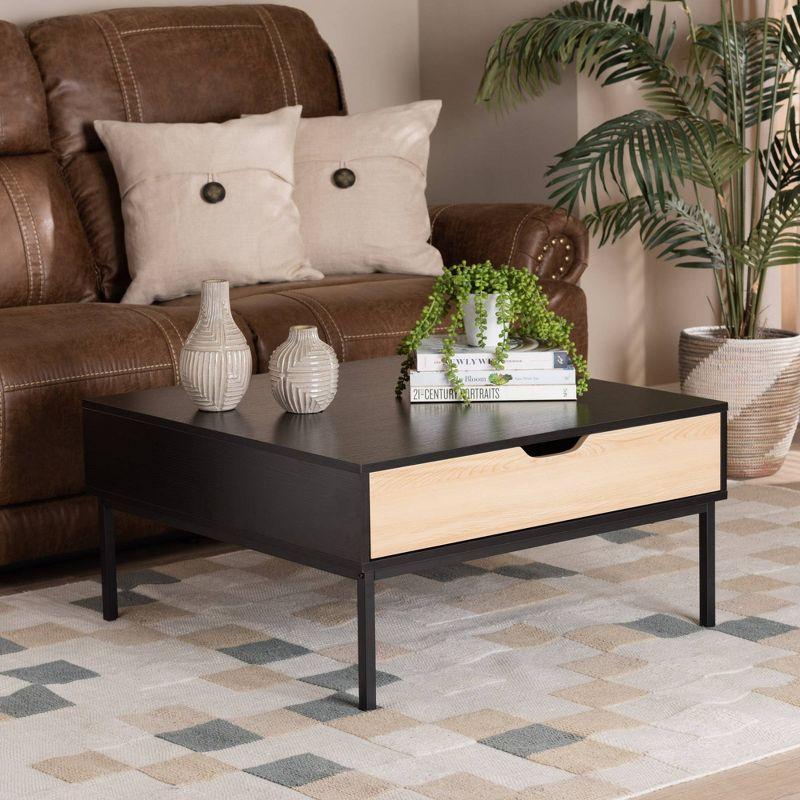 Haben Two-Tone Wood Coffee Table Oak Brown/Black - Baxton Studio: Industrial Style, Square Shape, Metal Frame