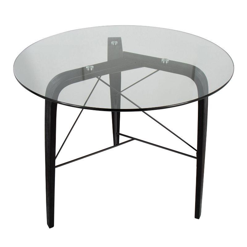 LumiSource 34" Trilogy Round Dining Table Black/Clear Glass: Mid-Century Modern Style, Seats 4, Wood Base