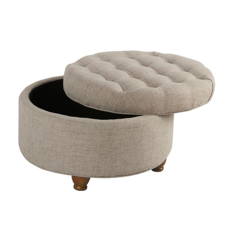 Large Tufted Round Beige Polyester Cocktail Ottoman