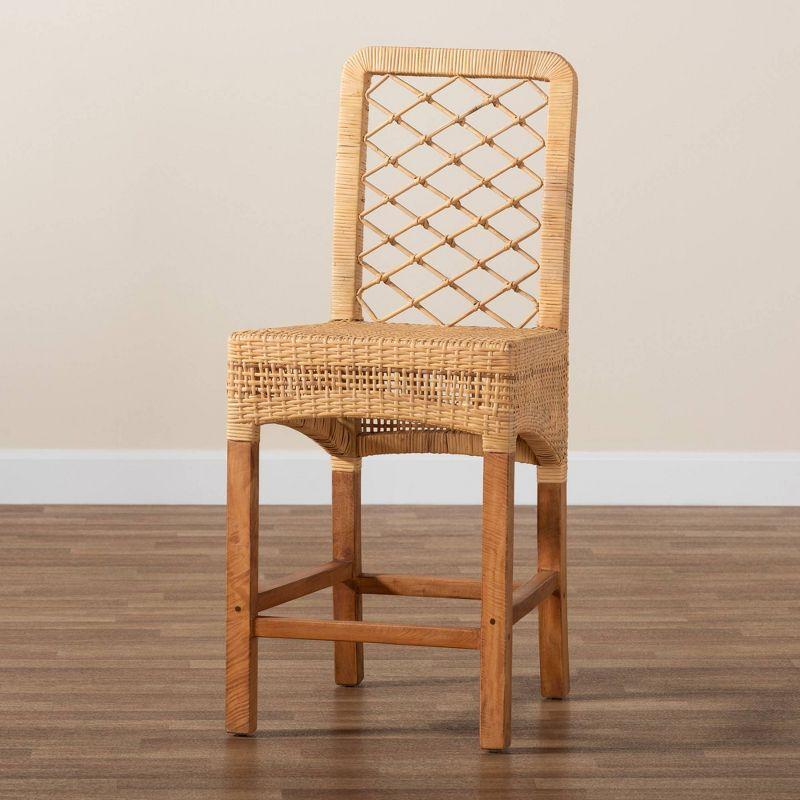 bali & pari Moscow Rattan and Wood Counter Height Barstool Natural/Walnut: Bohemian Style, Mango Frame, No Assembly Required