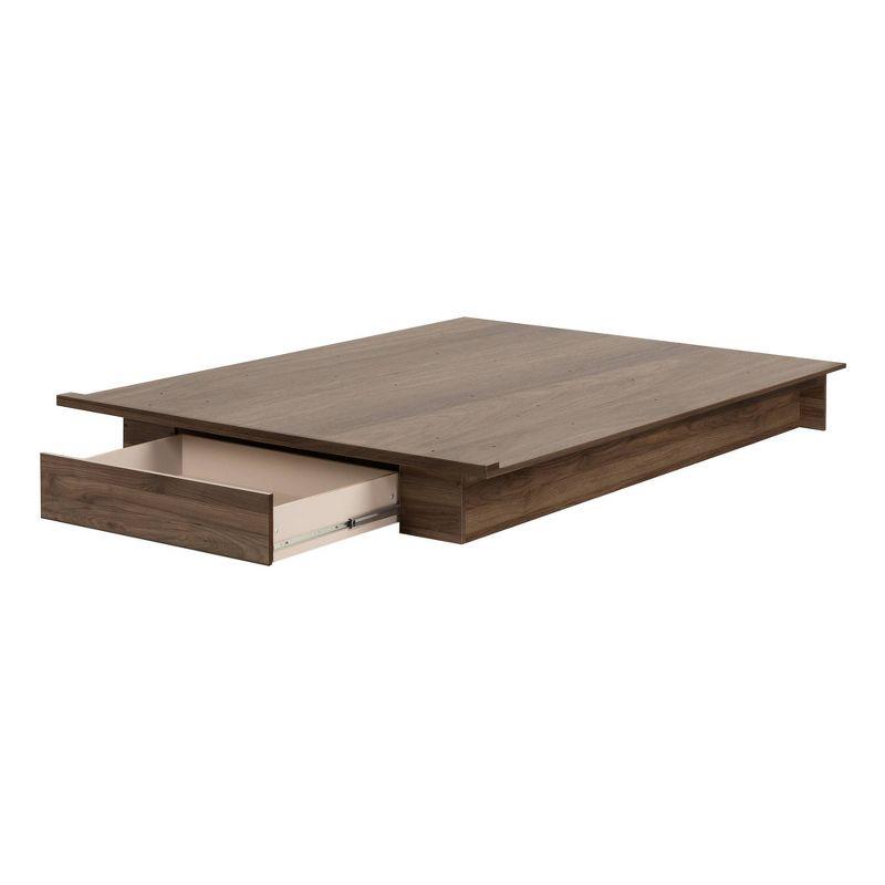 Sleek Holland Queen Platform Bed with Storage Drawer in Natural Walnut