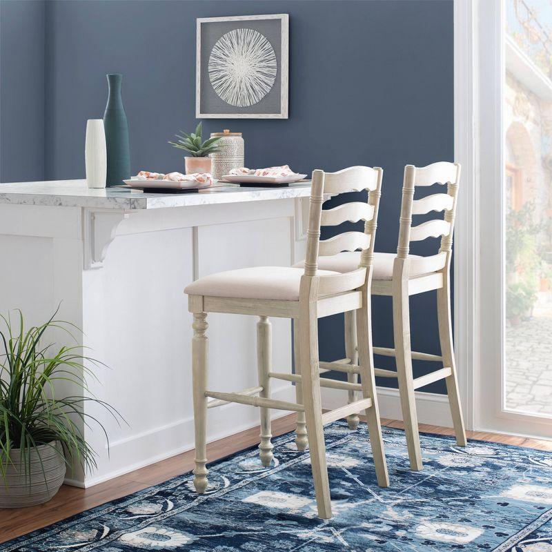 Marino Padded Seat Barstool 30" Height, Farmhouse Design, Linon: Rubberwood Frame, Linen Weave
