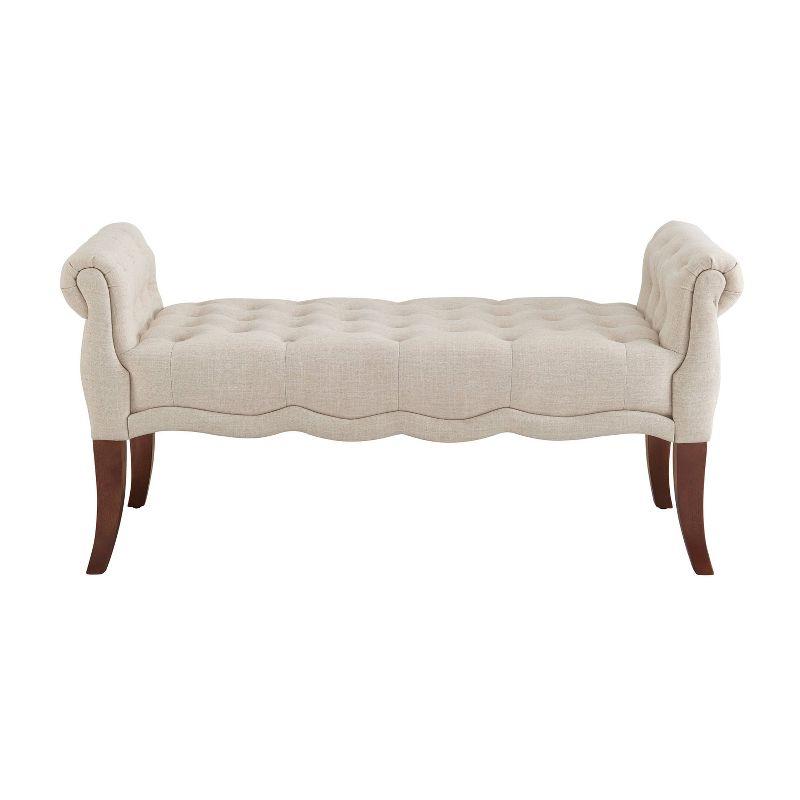 Madison 50" Off-White Polyester Tufted Roll Arm Bench