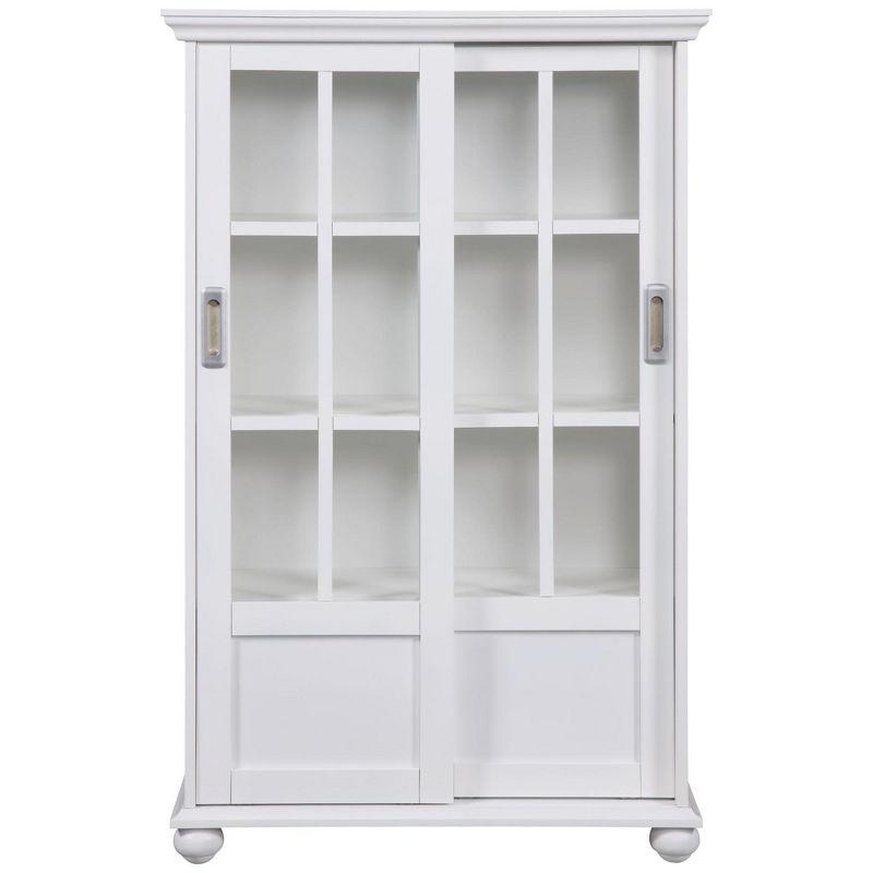 White Adjustable Wood Bookcase with Sliding Glass Doors