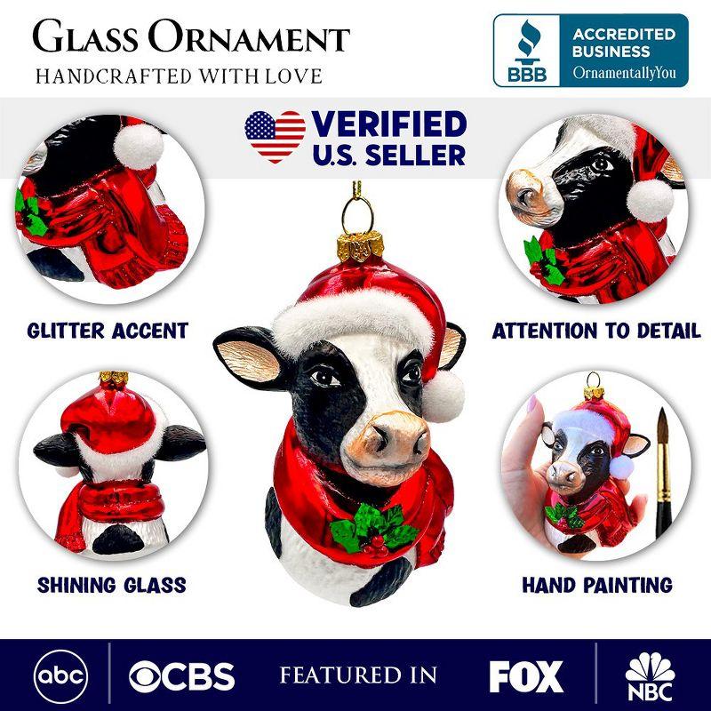 Festive Cow in Wreath Blown Glass Christmas Ornament, Farmhouse Theme Tree Decoration| OrnamentallyYou