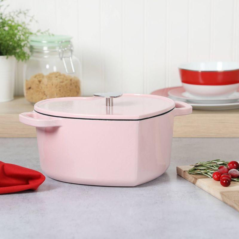 Martha Stewart Heart Shape 2 QT Enamel Cast Iron Dutch Oven - Pink