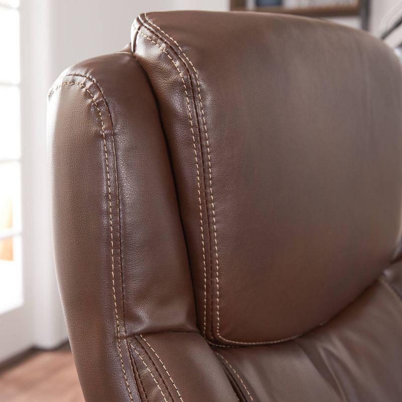 La-Z-Boy La-Z-Boy Delano Big & Tall Executive Office Chair, Ergonomic Mid-Back with Body Pillow Lumbar Support, ComfortCore® with Memory Foam Cushion, Mahogany Wood Arms and Swivel Base, Bonded Leather