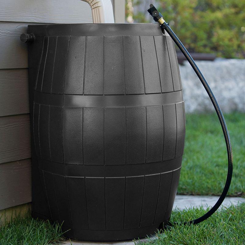 FCMP Outdoor RC4000-BLK 50 Gallon Flat Back Outdoor Home Rain Catcher Water Storage Collection Barrel for Watering Outdoor Plants and Gardens, Black