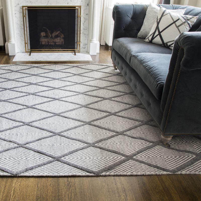 Langdon Geometric Handmade Flatweave Wool Charcoal Area Rug