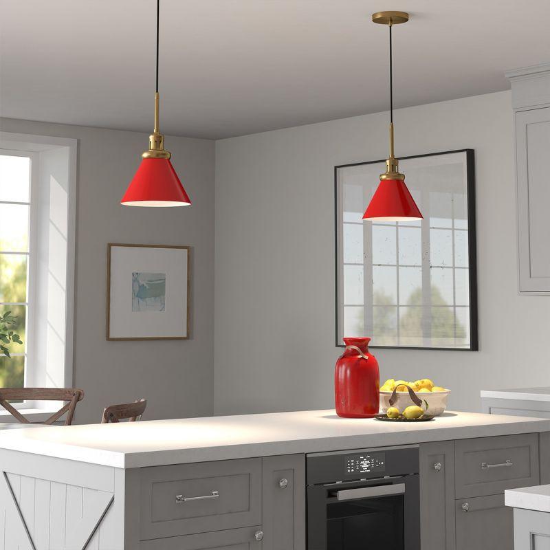 Poppy Red and Brass 8.5" Industrial Pendant Light