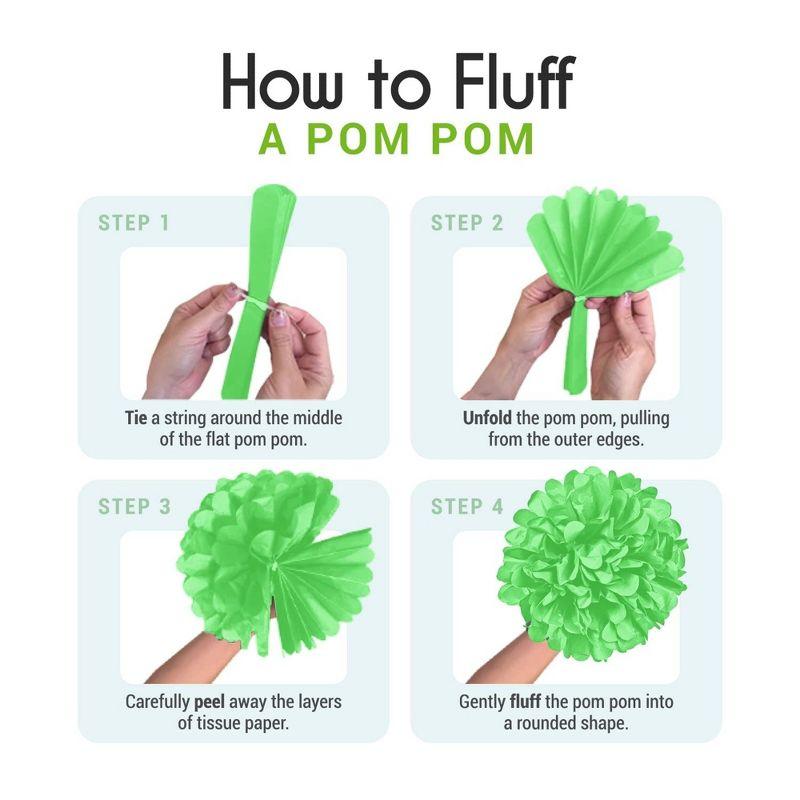 20-Piece Tissue Paper Pom Poms Party Decorations Kit - Orange, Blue, Teal, Green & Light Green | 6", 8", 10", 12" & 14"