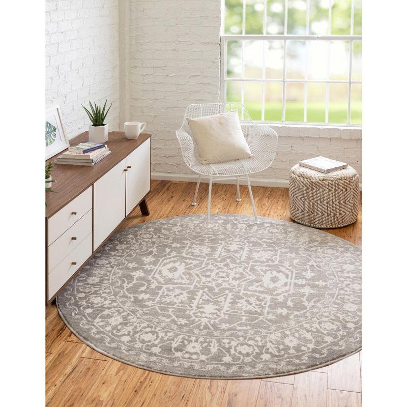 Unique Loom New Classical Collection Area Rug - Olympia (4' 1" Round Light Gray/Ivory)