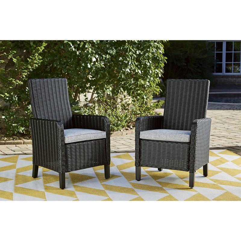 Signature Design by Ashley Beachcroft Outdoor Arm Chair with Cushion (Set of 2), Black/Light Gray