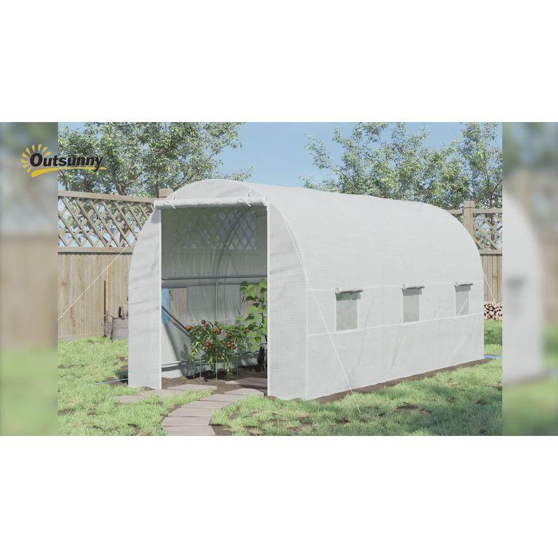 Outsunny Walk-In Tunnel Greenhouse, Large Garden Hot House Kit with 6 Roll-up Windows & Roll Up Door, Steel Frame