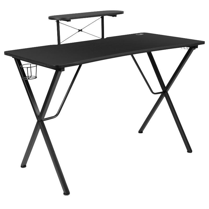 Flash Furniture Black Gaming Desk with Cup Holder, Headphone Hook, and Monitor/Smartphone Stand