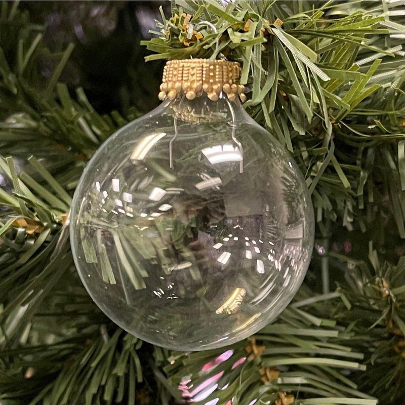 Clear Glass Christmas Ornaments Set with Silver Caps