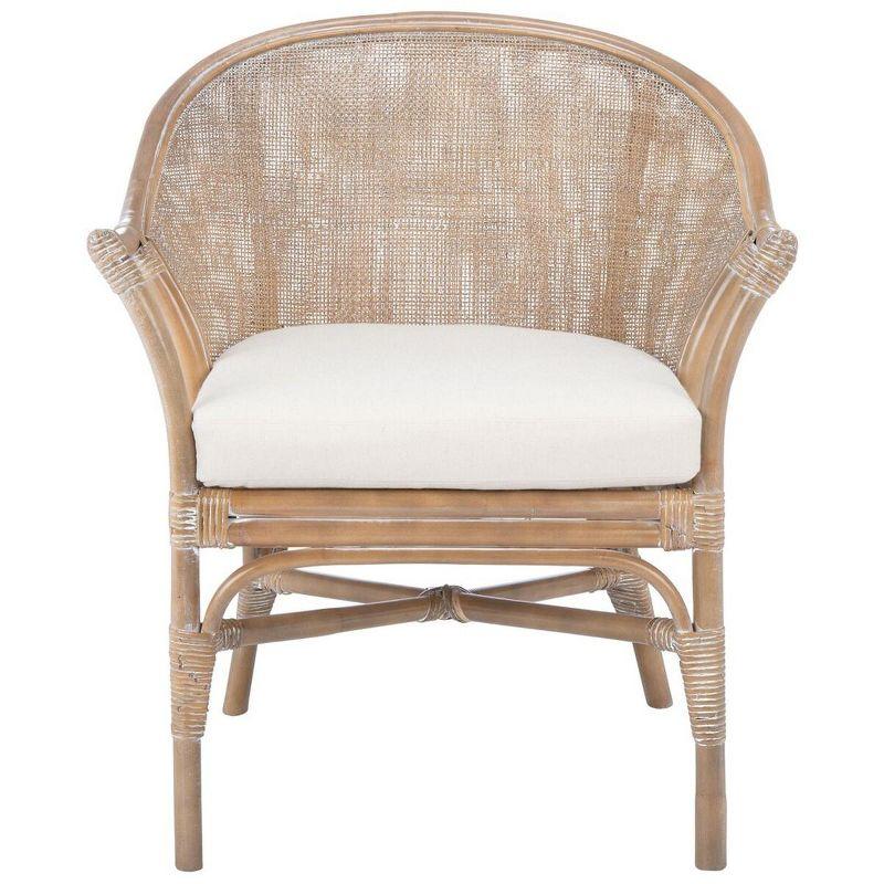 Gray Rattan Accent Chair with White Cushion