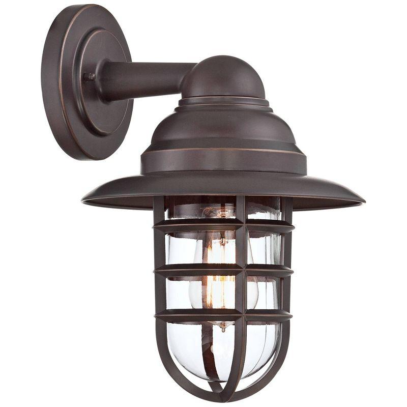 John Timberland Marlowe Industrial Rustic Wall Light Sconce Bronze Hardwire 9 1/2" Fixture Hooded Cage Clear Glass for Bedroom Reading Living Room