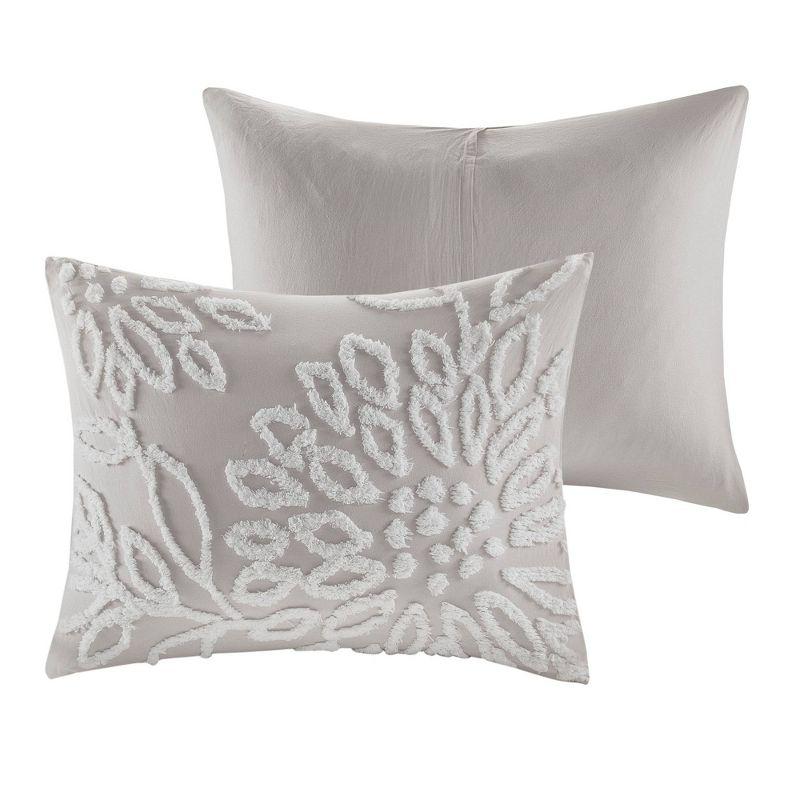 Elegant Off-White Cotton Chenille King Duvet Cover Set with Floral Tufting