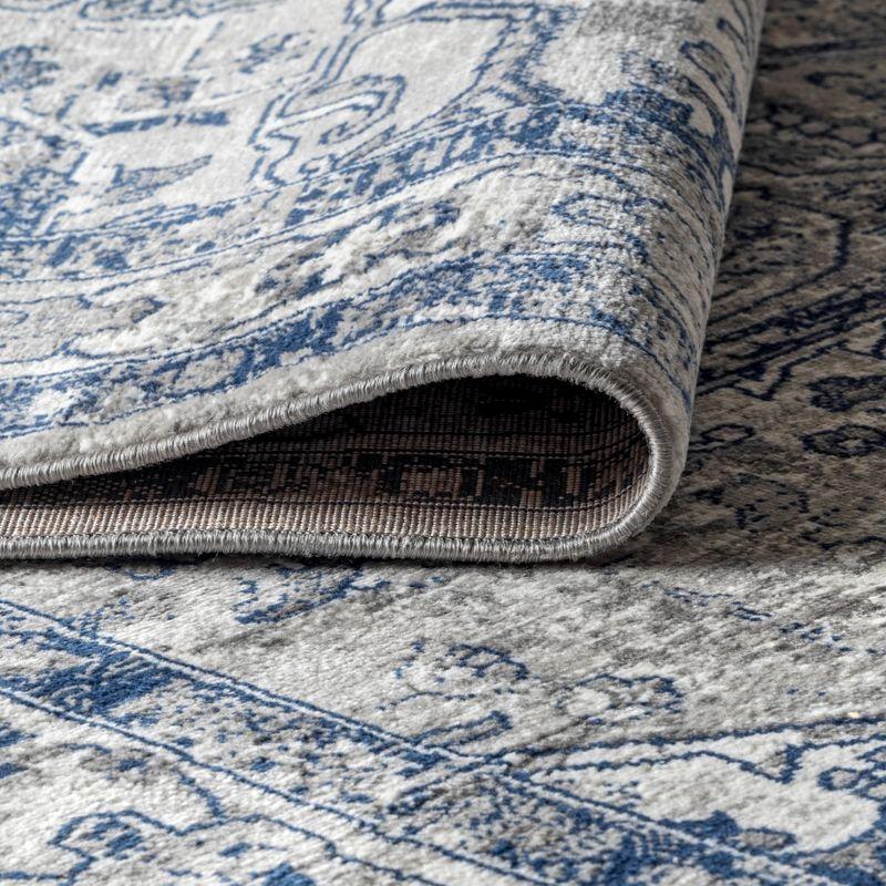 2'x8' Modern Persian Vintage Medallion Runner Rug, Light Grey/Navy - JONATHAN Y