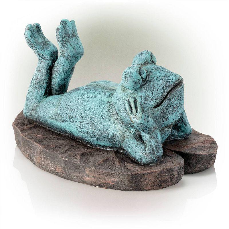 9" Magnesium Oxide Frog Laying Down Statue - Alpine Corporation: Zen Garden Decor, Outdoor Animal Sculpture