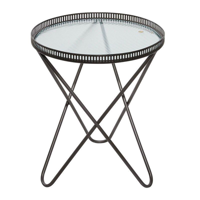 Set of 2 Industrial Metal Accent Tables Gray - Olivia & May: Tempered Glass Top, No Assembly Required