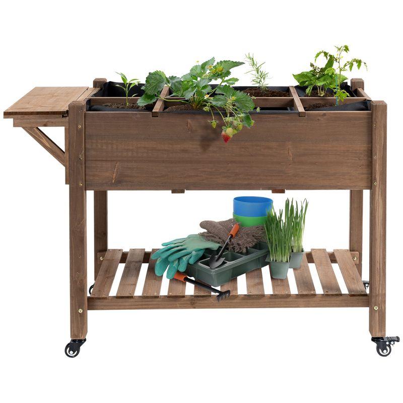 Brown Wooden Raised Garden Bed with Storage Shelf