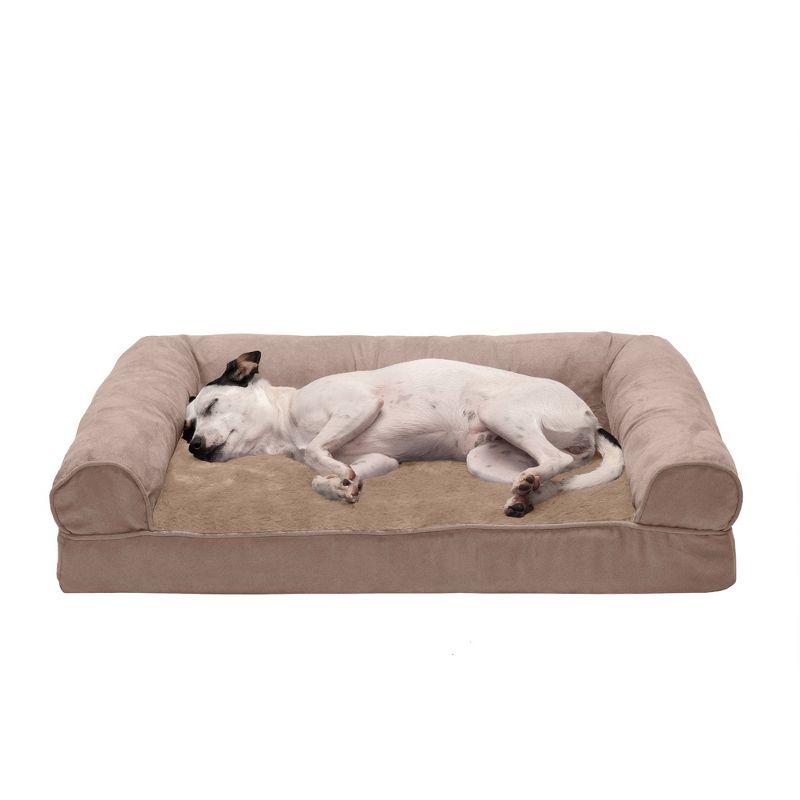 FurHaven Plush & Suede Full Support Orthopedic Foam Sofa Style Bolster Dog Bed