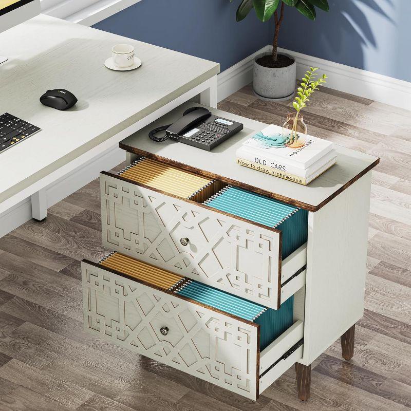 White and Rustic Brown 2-Drawer Wood File Cabinet