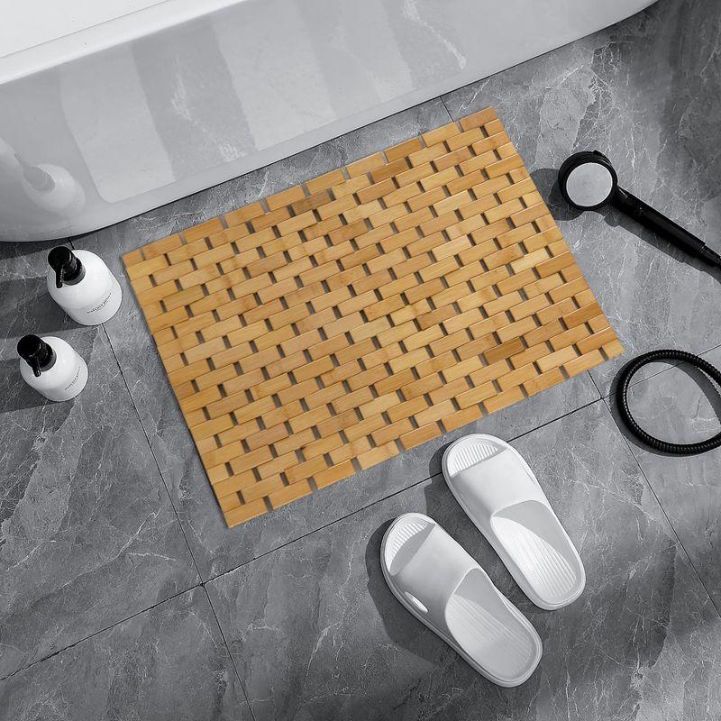 Basicwise Foldable Bamboo Bathroom Mat - Non-Slip Design for Showers, Bathtubs, Spas, and Pools - Providing Comfort, Quick Drying, Small