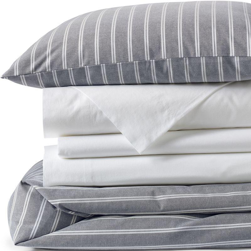 Lands' End Oxford Yarn Dyed Cotton Reversible Duvet Cover - King - Black Slate/Graphite Stripe