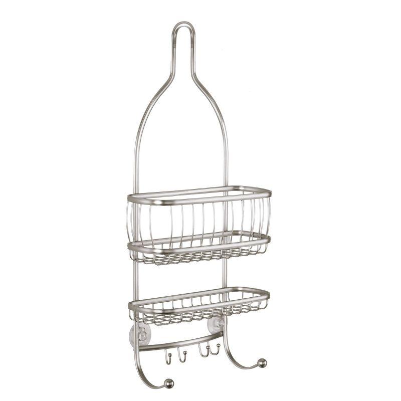 Satin Silver Metal Hanging Shower Caddy with Suction Mount