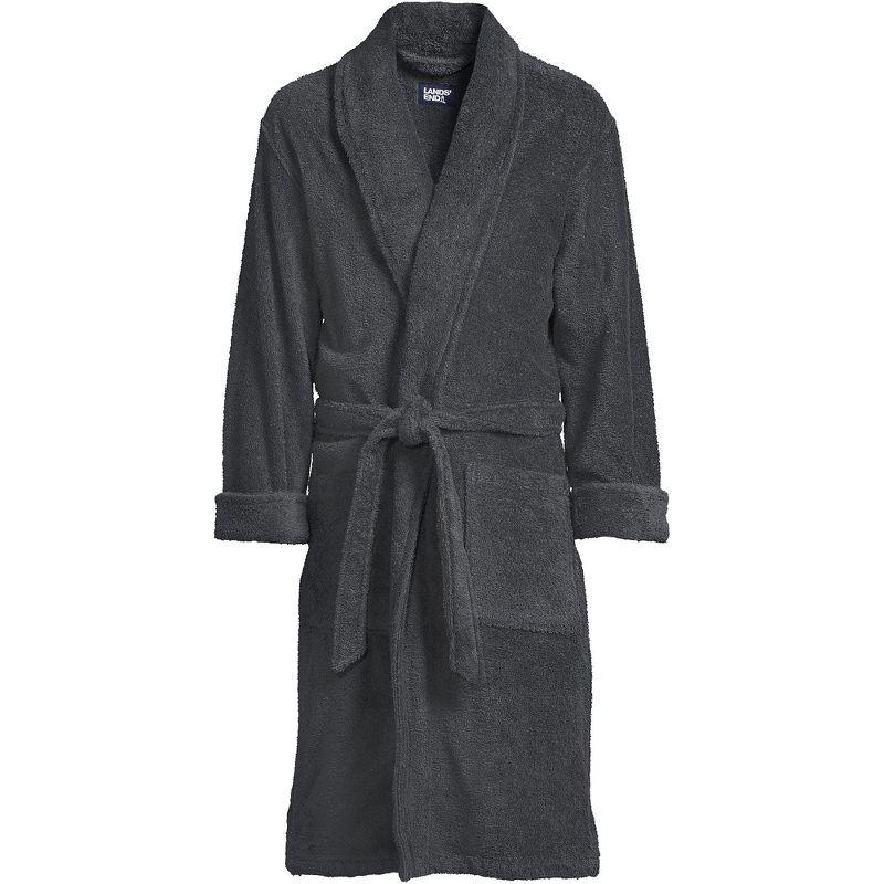 Lands' End Men's Calf Length Turkish Terry Robe - Small - Charcoal