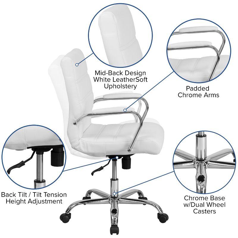 Emma and Oliver Mid-Back White LeatherSoft Executive Swivel Office Chair with Chrome Frame/Arms