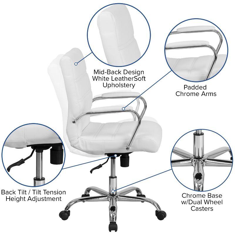 Sleek Mid-Back White LeatherSoft Executive Swivel Chair with Chrome Base