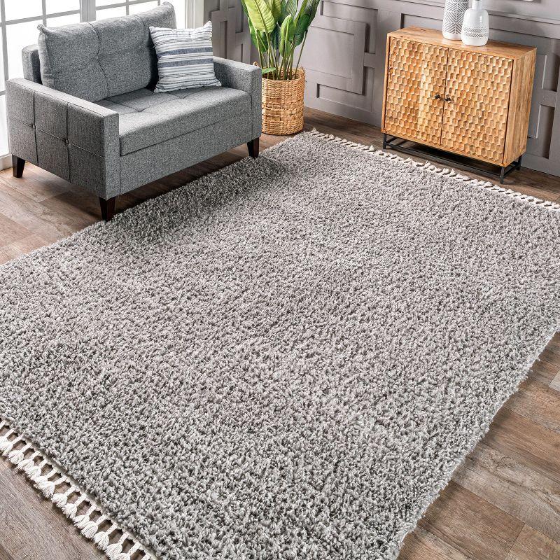 Nuloom Neva Solid 4x6 Shag Indoor Area Rug for Living Room Bedroom Dining Room Nursery, Grey/Ivory