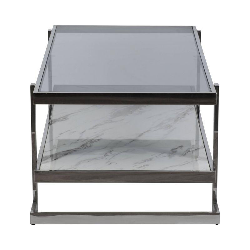 Sagebrook Home 18" Metal and Marble Rectangle Coffee Table Silver/White: Glam Style, Mirrored Shelf, No Assembly Required