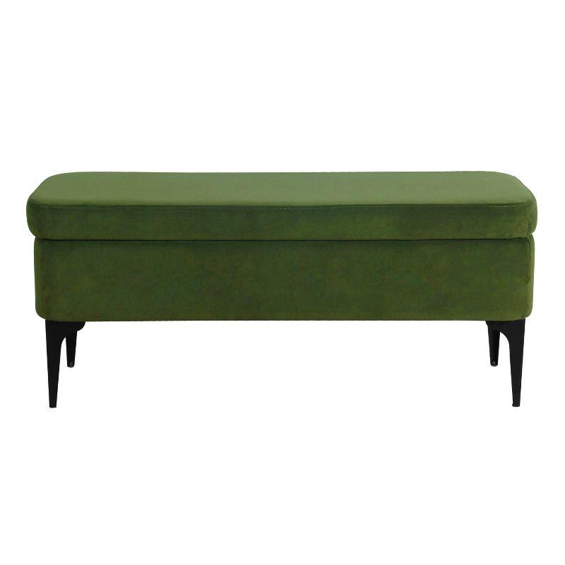 Modern Glamorous Green Velvet Storage Bench with Matte Black Legs