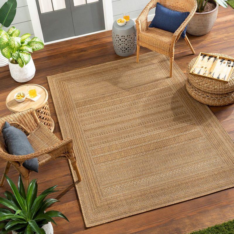 Gracie Oaks Tailyn Striped Machine Woven Polypropylene Indoor / Outdoor Area Rug in Tan/Brown