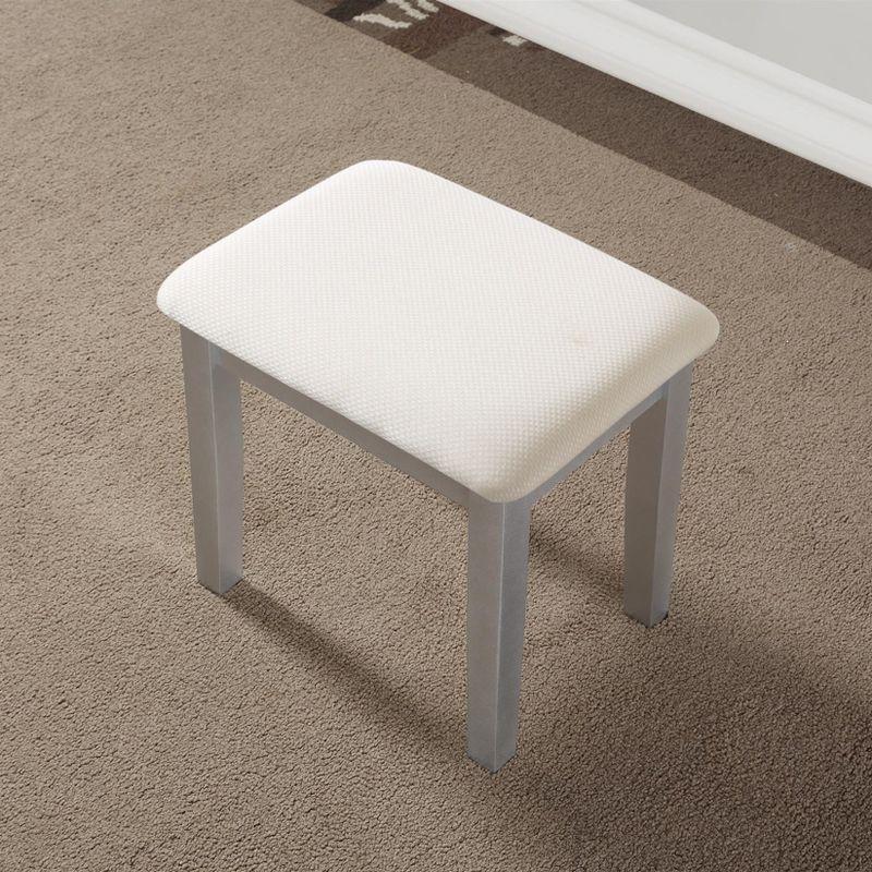 Roundhill Furniture Moniya Wood Makeup Vanity Table and Stool Set, Silver