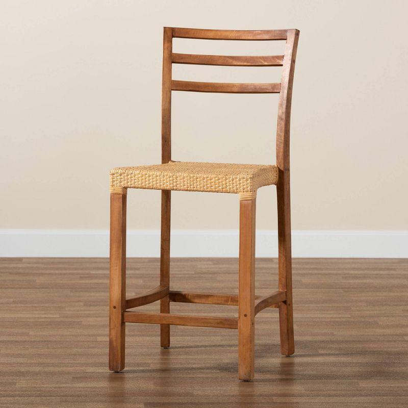 Arthur Wood and Rattan Counter Height Barstool Natural/Walnut - bali & pari: Bohemian Style, No Assembly Required