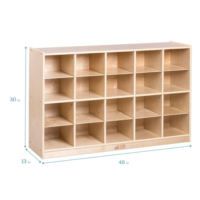 ECR4Kids 20 Cubby Mobile Tray Storage Cabinet, 4x5, Natural