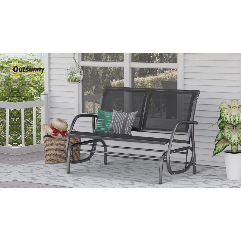 Outsunny 2-Person Outdoor Glider Bench, Patio Double Swing Rocking Chair Loveseat w/Powder Coated Steel Frame for Backyard Garden Porch, Black