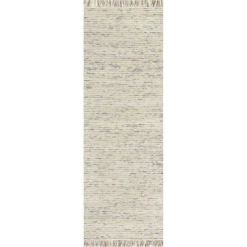 Handcrafted Beige Wool Tasseled Runner Rug, 2' 6" x 6'