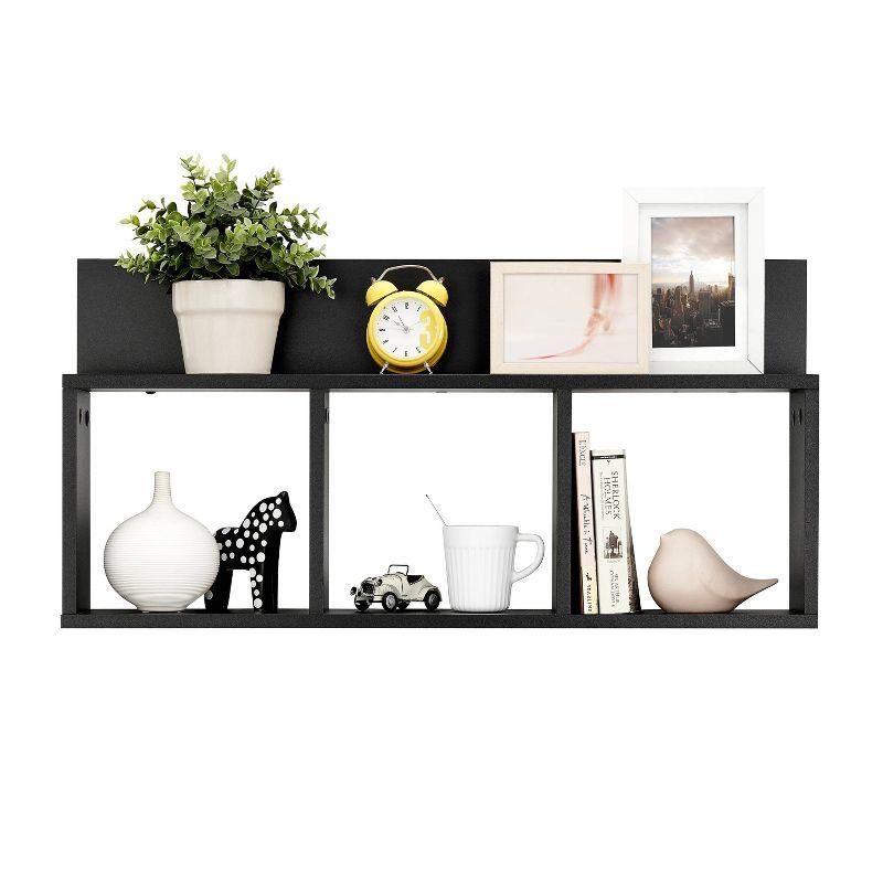 Danya B. 31.5" x 15.7" Modern 3 Cube Floating Wall Shelf with Display Ledge Black: Mid-Century Style, MDF & Iron