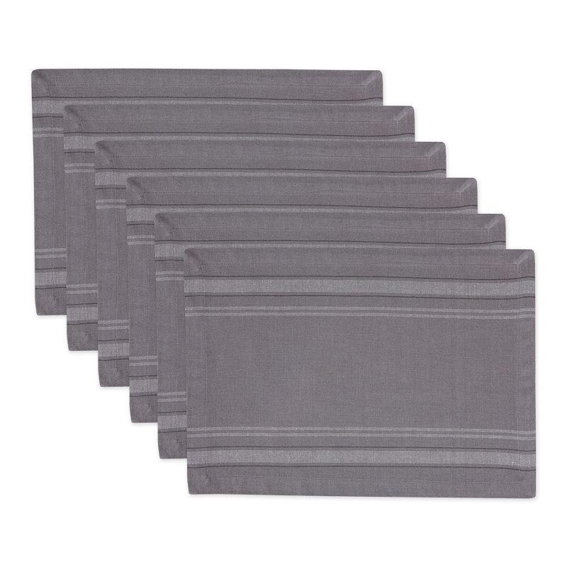 DII French Stripe Placemat Set 6 Piece, Gray Chambray, 13x19"