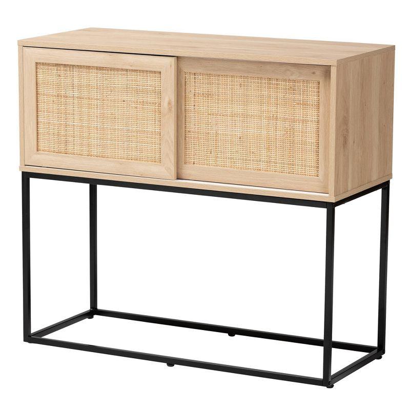 Amelia Wood Rattan Sideboard Buffet Dining Cabinet Natural Brown/Black - Baxton Studio: Fixed Shelves, Metal Frame