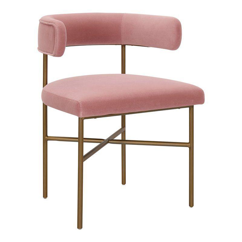 Blush Velvet Upholstered Dining Chair with Gold X-Base