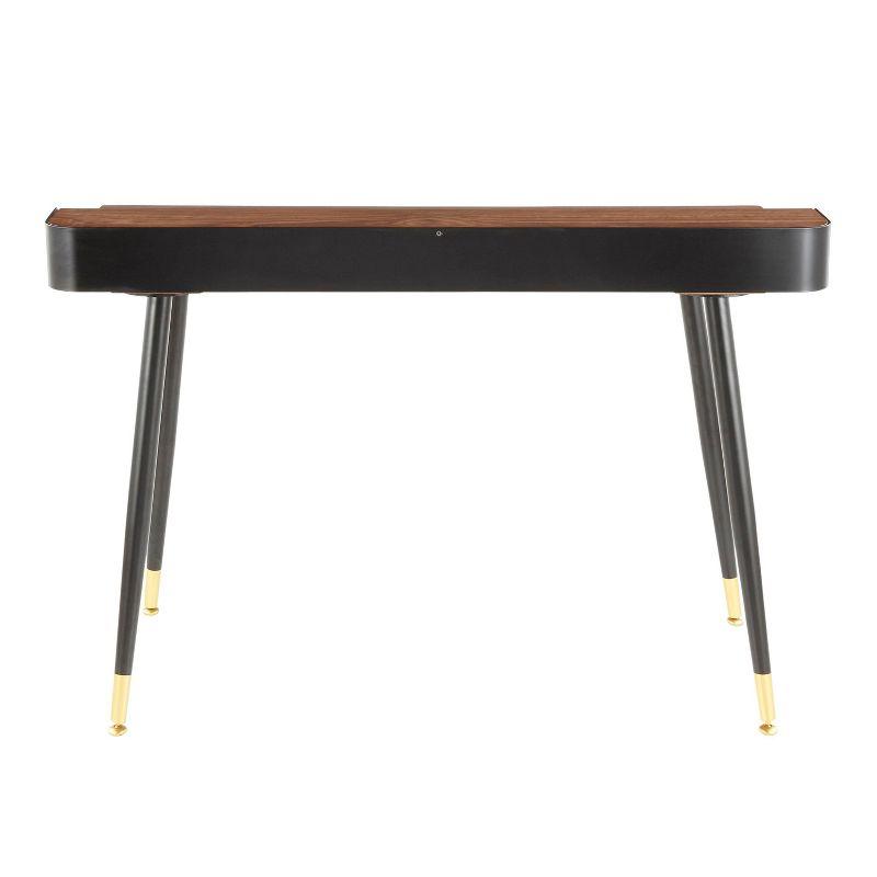 Harvey Mid-Century Modern Walnut Desk with Black and Gold Accents