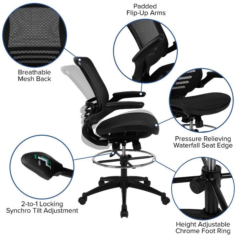 Flash Furniture Mignone Mid-Back Transparent Mesh Office Chair with Flip-Up Arms